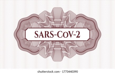 Red money style emblem or rosette. Vector Illustration. Detailed with text SARS-CoV-2 inside
