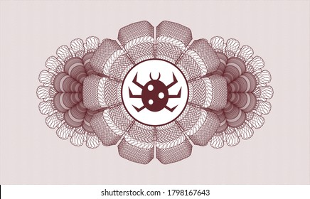 Red money style emblem or rosette. Vector Illustration. Detailed with bug icon inside