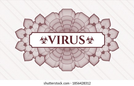 Red money style emblem or rosette. Vector Illustration. Detailed with text Virus inside