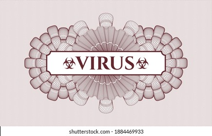 Red money style emblem or rosette. Vector Illustration. Detailed with text Virus inside