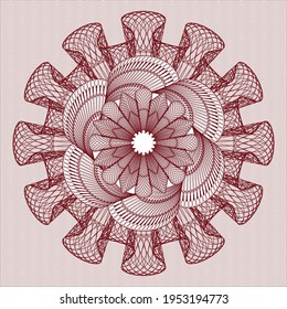 Red money style emblem or rosette. Vector Illustration. Detailed. 