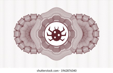 Red money style emblem or rosette. Vector Illustration. Detailed with bug icon inside