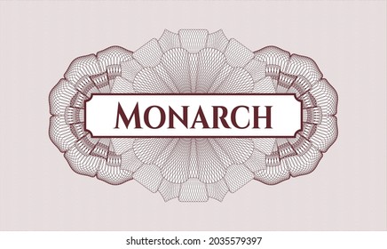 Emblema o rosette del estilo del dinero rojo. Ilustración vectorial. Detallado con el texto Monarca dentro