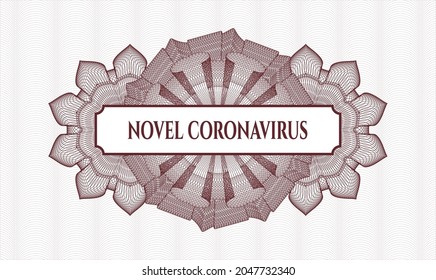Emblema o rosette del estilo del dinero rojo. Ilustración vectorial. Detallado con el texto Novel Coronavirus dentro