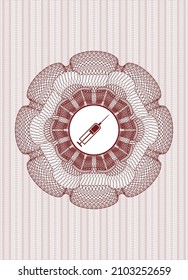 Emblem oder Rosette mit rotem Geld. mit Spritzensymbol innen