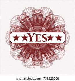 Red money style emblem or rosette with text Yes inside