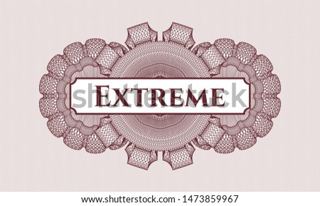 Red money style emblem or rosette with text Extreme inside