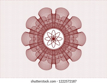 Red money style rosette with atom icon inside