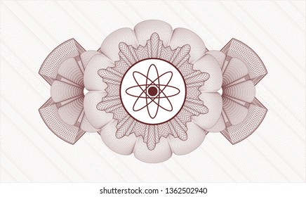 Red money style rosette with atom icon inside