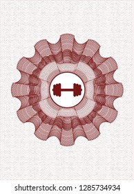 Red money style rosette with big dumbbell icon inside