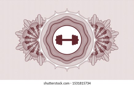 Red Money Style Rosette With Big Dumbbell Icon Inside