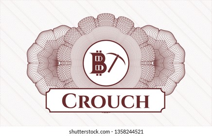 Red money style rosette with bitcoin mining icon and Crouch text inside