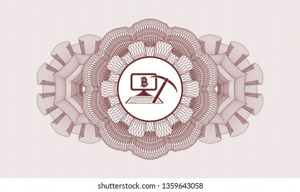 Red money style rosette with bitcoin mining icon inside