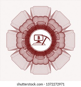 Red money style rosette with bitcoin mining icon inside