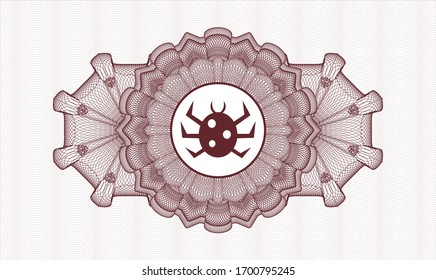 Red money style rosette with bug icon inside