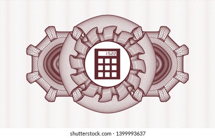 Red money style rosette with calculator icon inside