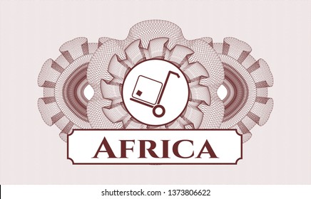 Red money style rosette with cargo icon and Africa text inside