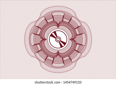 Red money style rosette with CD or DVD disc icon inside