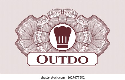 Red money style rosette with chef hat icon and Outdo text inside