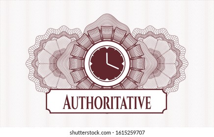 Red money style rosette with clock, time icon and Authoritative text inside