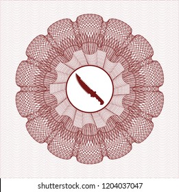 Red money style rosette with combat knife icon inside