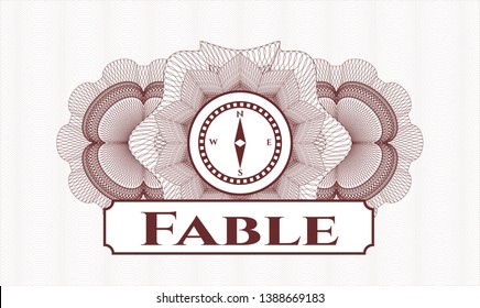 Red money style rosette with compass icon and Fable text inside