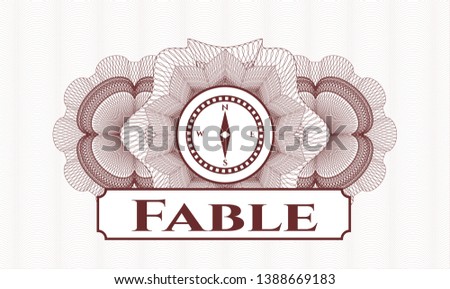 Red money style rosette with compass icon and Fable text inside