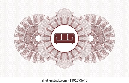 Red money style rosette with couch icon inside