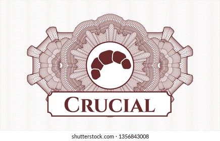 Red money style rosette with croissant icon and Crucial text inside