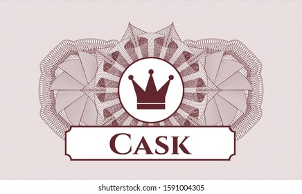 Red money style rosette with crown icon and Cask text inside