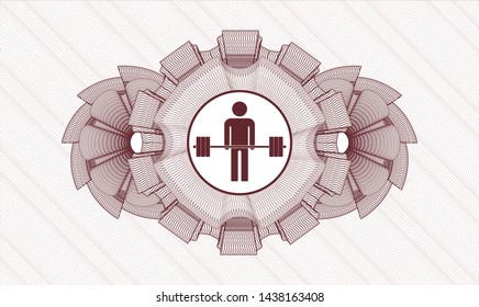 Red money style rosette with deadlift icon inside
