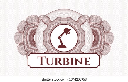 Red money style rosette with desk lamp icon and Turbine text inside