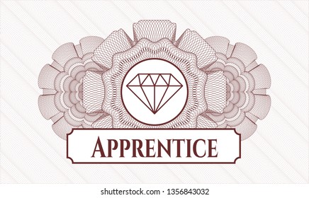 Red money style rosette with diamond icon and Apprentice text inside