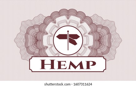 Red money style rosette with directions sign icon and Hemp text inside