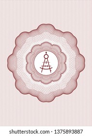 Red money style rosette with drawing compass icon inside