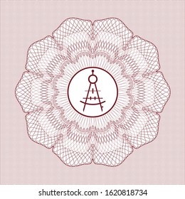 Red money style rosette with drawing compass icon inside