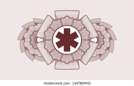 Red money style rosette with emergency cross icon inside
