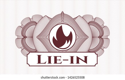 Red money style rosette with fire icon and Lie-in text inside