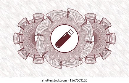 Red money style rosette with flash drive icon inside