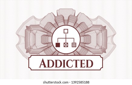 Red money style rosette with flowchart icon and Addicted text inside