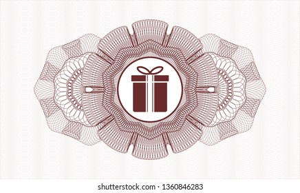 Red money style rosette with gift box icon inside