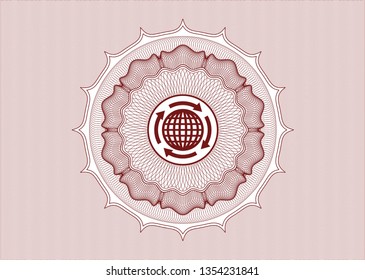 Red money style rosette with globalization icon inside