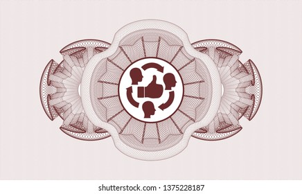 Red money style rosette with good customer feedback icon inside