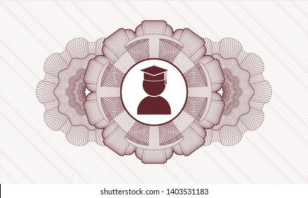 Red money style rosette with graduation icon inside