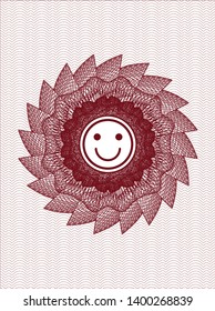 Red money style rosette with happy face icon inside