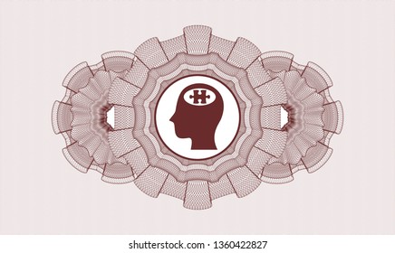 Red money style rosette with head with jigsaw puzzle piece icon inside