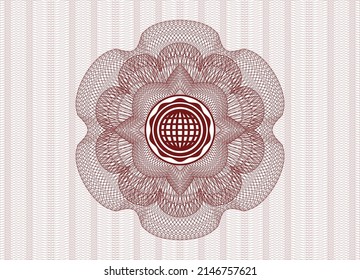 Red money style rosette. with international icon inside