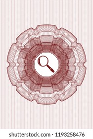 Red money style rosette with magnifying glass icon inside
