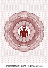 Red money style rosette with ninja icon inside
