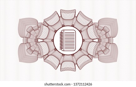 Red money style rosette with note book icon inside